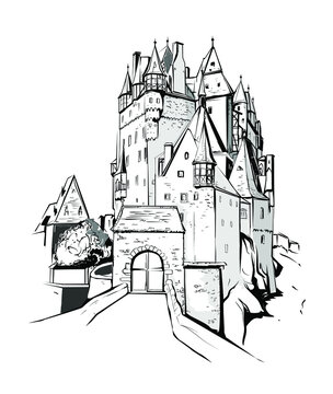 medieval Germany castles Eltz hand drawing