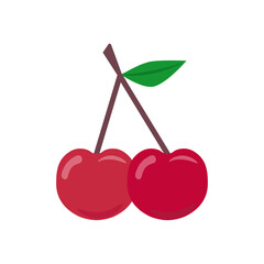 Juicy cherry flat icon. Colored vibrant pictogram for web. Line stroke. Isolated on white background. Vector eps10