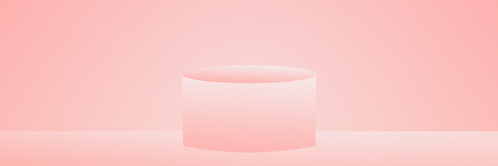 Soft pink and white cylinder podium, product display stand on pink background. Cream stand.