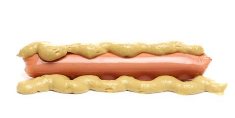Hot dog with mustard isolated on white background