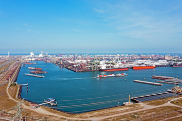 Aerial from industry in the harbor from Rotterdam in the Netherlands