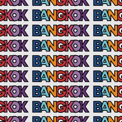 Typography seamless pattern of city bangkok thailand with repetition text