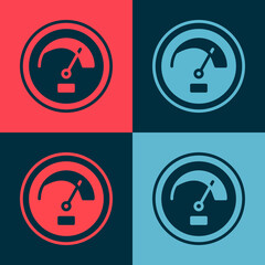 Pop art Speedometer icon isolated on color background. Vector
