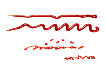 Red strawberry jam splashes isolated on white background.