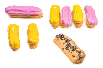 Fresh tasty eclairs isoalted on white background