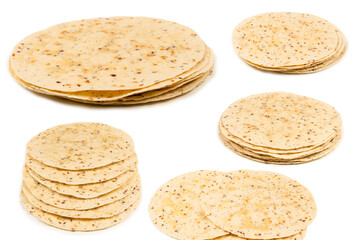 Pitta bread with seeds isolated on white