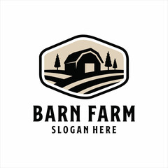 Fototapeta na wymiar Barn farm vintage logo design template vector , Farmhouse logo concept. Template with farm landscape. Labels for natural agricultural products. 