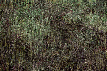 Abstract shabby green texture with waves. Graphic camo pattern with natural colors
