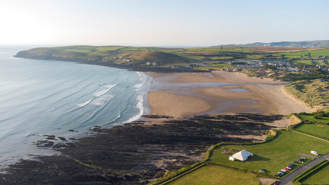 Aerial view of Croyde Beach - Croyde, Devon, England
