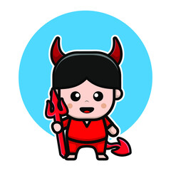 Cute boy wearing devil costume cartoon illustration halloween concept vector
