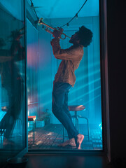 Bare feet trumpet player