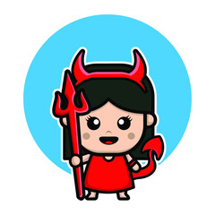 Cute girl devil cartoon illustration halloween concept vector