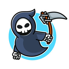 Cute grim reaper cartoon vector illustration 