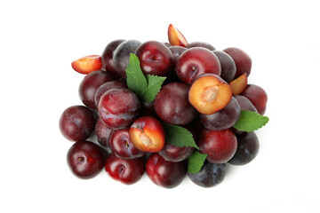 Plums, isolated on white background, top view