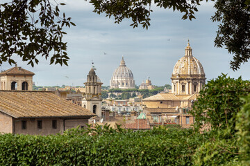Fototapeta na wymiar Landscape from Capitol terrace on roofs and churches of the ancient city of Rome