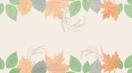 Watercolor autumn leaves background watercolor brush texture and botanical leaves