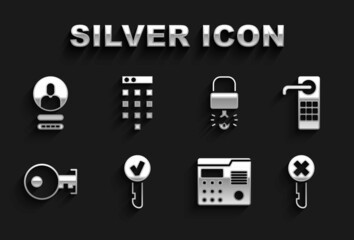 Set Key, Digital door lock, Wrong key, House intercom system, broke inside of padlock, Create account screen and Password protection icon. Vector