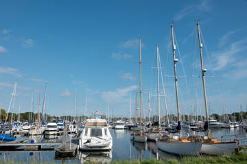 Fototapeta na wymiar boats in the marina at Chichester Harbour West Sussex England
