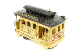 Trolley car model on white