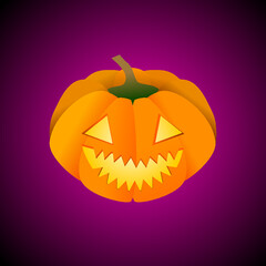 A pumpkin carved into a jack-o-lantern flat icon with a removable purple gradient background. Use for your Halloween party invitations, advertisement banners and sales.