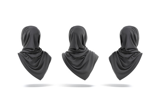 Blank Black Woman Muslim Hijab Mockup, Back And Side View