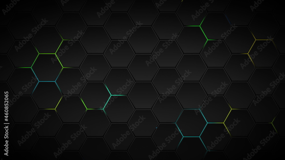Poster futuristic hexagons surface loop rgb multicolor background. abstract hexagonal surface animation. ne