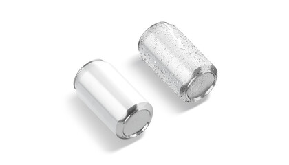 Blank white aluminum 330 ml soda can mockup lying bottom, isolated
