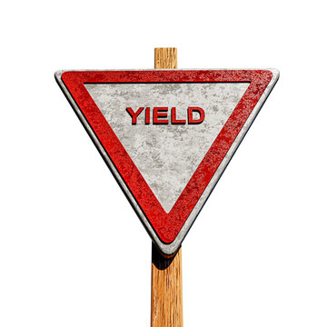 Yield Street Sign Isolated On White Background