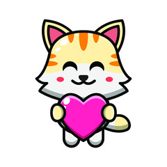 cute cat holding love heart icon illustration vector graphic