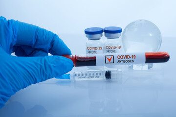 Covid-19 coronavirus vaccine with coronavirus clinical antibody testing. Covid-19 diagnostic concept