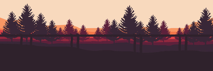 forest landscape vector illustration good for wallpaper, web banner, backdrop, design template and tourism design