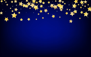 Golden Glamour Stars Vector Blue Background.