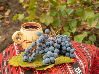 mug with stum and grapes n vineyard decor