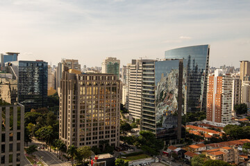 Fototapeta premium Aerial view of Avenida Brigadeiro Faria Lima, Itaim Bibi. Iconic buildings in the background
