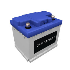 Car battery with abstract label isolated on white background. 3d rendering