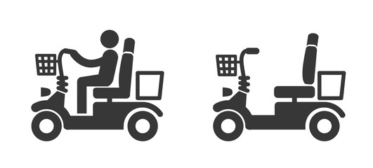 Mobility scooter - elderly person drives mobility scooter - vector icon illustration on white background © Trueffelpix