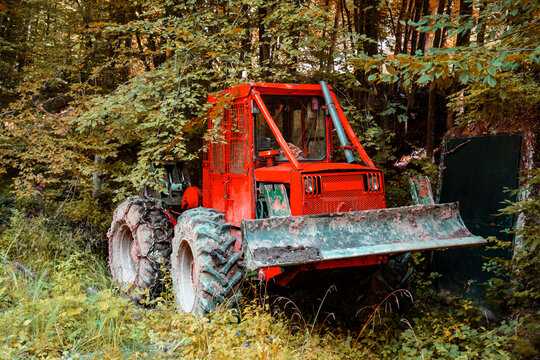 Forest tractor for logging after sawing trees, heavy forestry eq