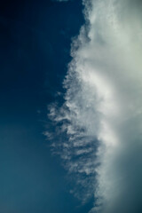 Cumulus white clouds floating on blue sky.
