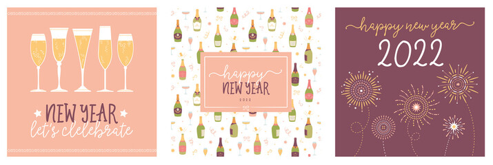 Happy New Year- 2022. Collection of greeting background designs, New Year, social media promotional content. Vector illustration