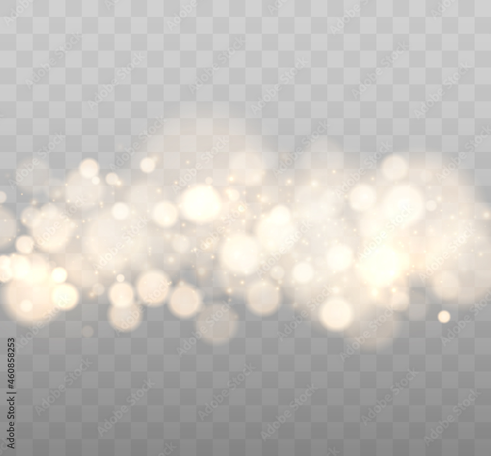 Poster Shining bokeh isolated on transparent background. Golden bokeh lights with glowing particles isolated. Christmas concept