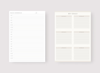 Daily schedule and goal planner template. Set of planner and to do list. Modern planner template set. Vector illustration.