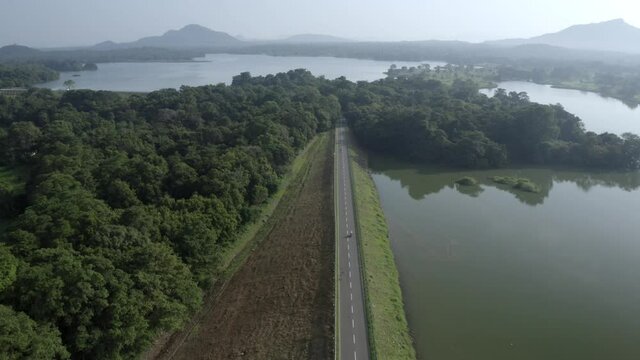 Aerial views of Loggal oya lake and landscapes in Sri Lanka