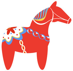 National symbol of Sweden red wooden Dala horse from Dalarna. Vector flat illustration
