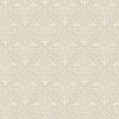 音楽記号をモチーフにしたダマスク柄_シームレスパターン_ベージュ