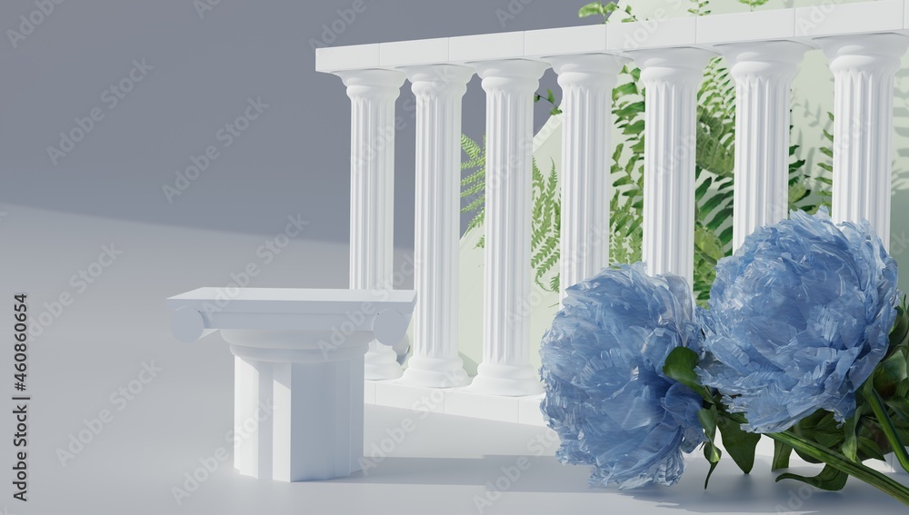Poster sample of products on a gruiego-style background. blurred background. 3d rendering.