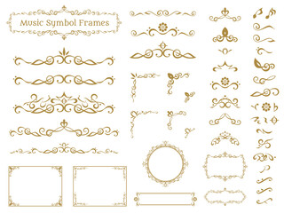 音楽記号をモチーフにしたエレガントなフレーム_イラスト素材セット © ふわぷか
