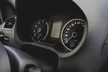 Close up of car interior inside. Dashboard and interior in a car