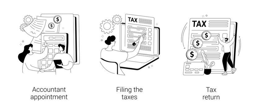 Tax agent service abstract concept vector illustrations.