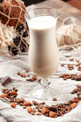 Latte. On a wooden table.