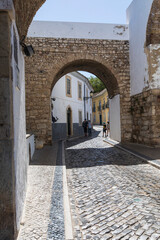 Algarve, Portugal - August, 2019: Repouso arch of Faro city
